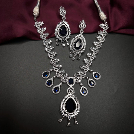 Paakhi Sapphire Blue American Diamond Necklace Set with Starling Stone