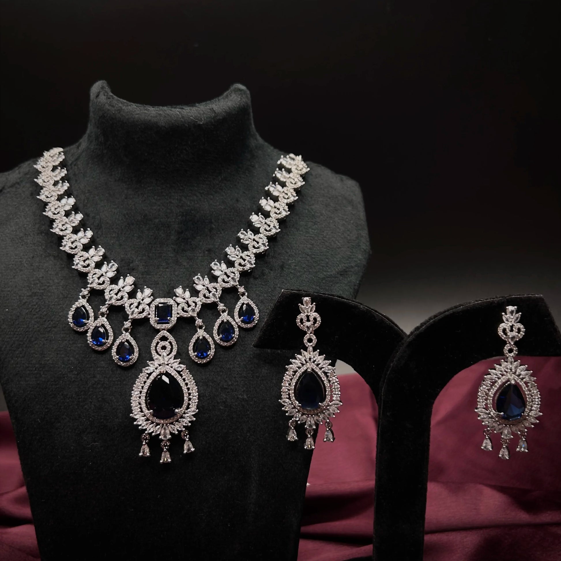 Paakhi Sapphire Blue American Diamond Necklace Set with Starling Stone