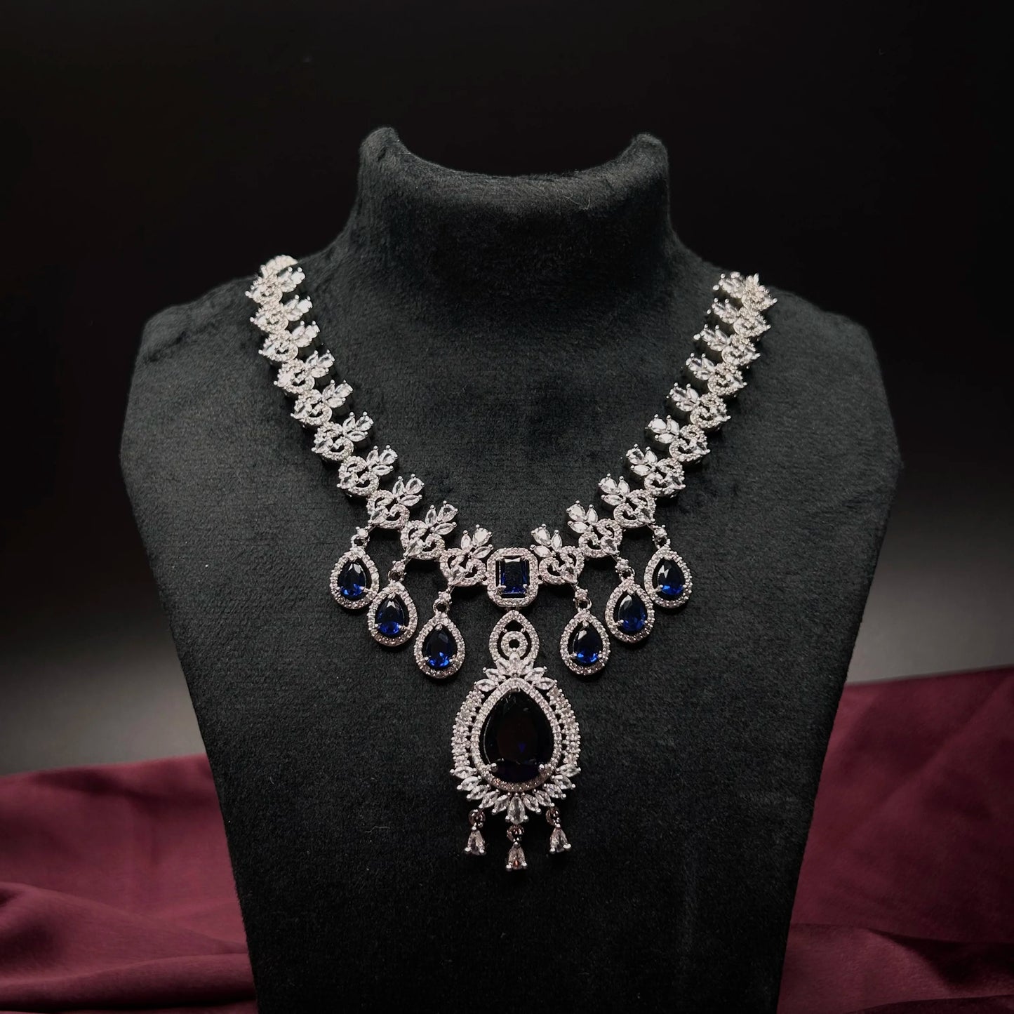 Paakhi Sapphire Blue American Diamond Necklace Set with Starling Stone