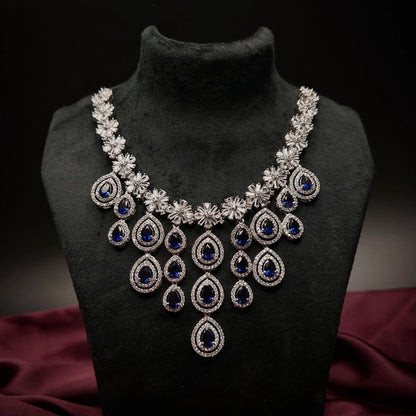 Ruhani Sapphire Blue American Diamond Necklace Set with Maang Tikka