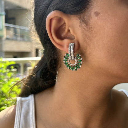 Amor Emerald Green American Diamond Earrings with Starling Silver