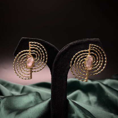 Mea Spiral Gold Brass Earrings with Mother of Pearl