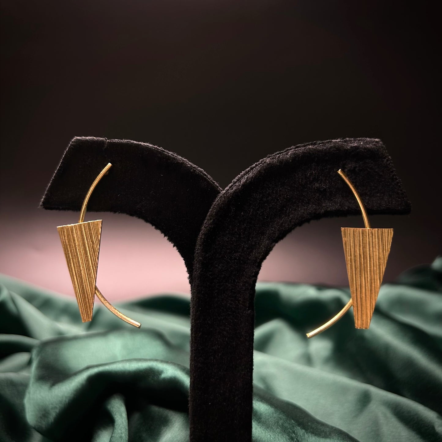 Triangle Shield and Sword Brass Earrings