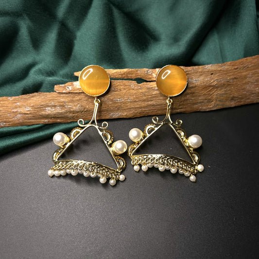 Amalia Gold Brass Earrings with Yellow Monalisa Stone