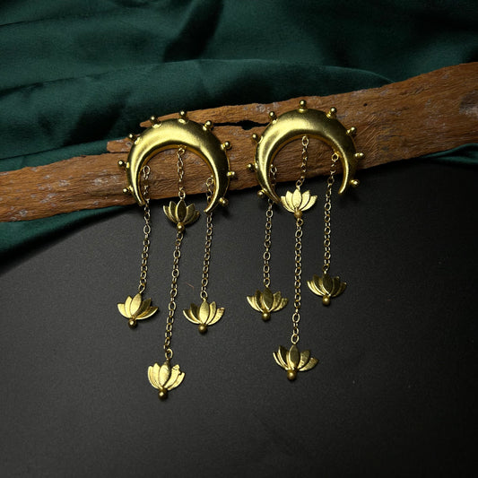 Chaand Kamal Gold Dangling Earrings