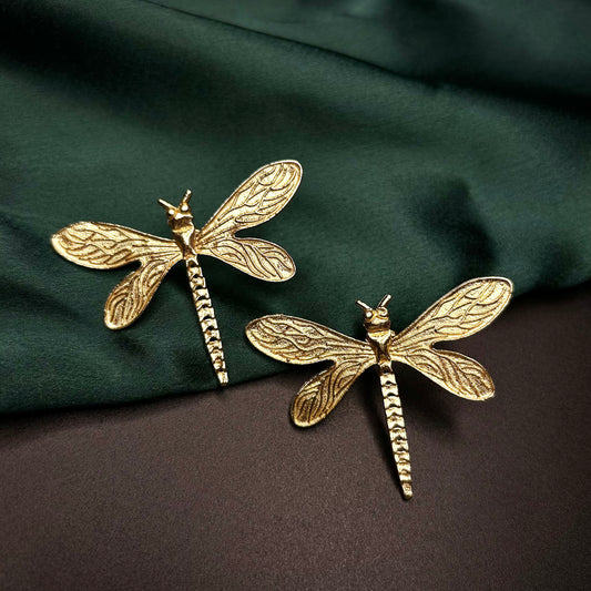 Dragonfly Earrings in Brass with Gold Polish