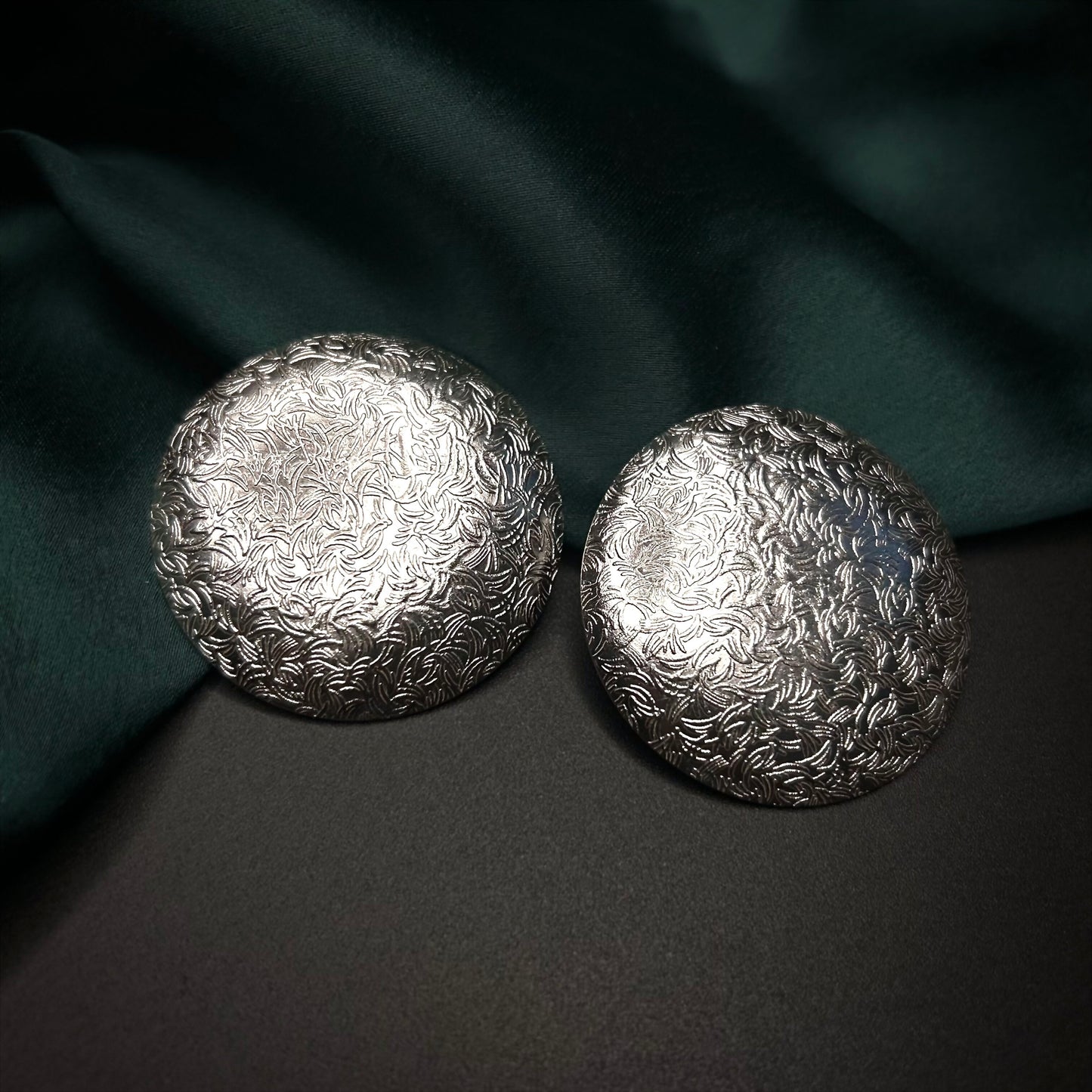 Dhaal Round Silver Handcrafted Brass Earrings