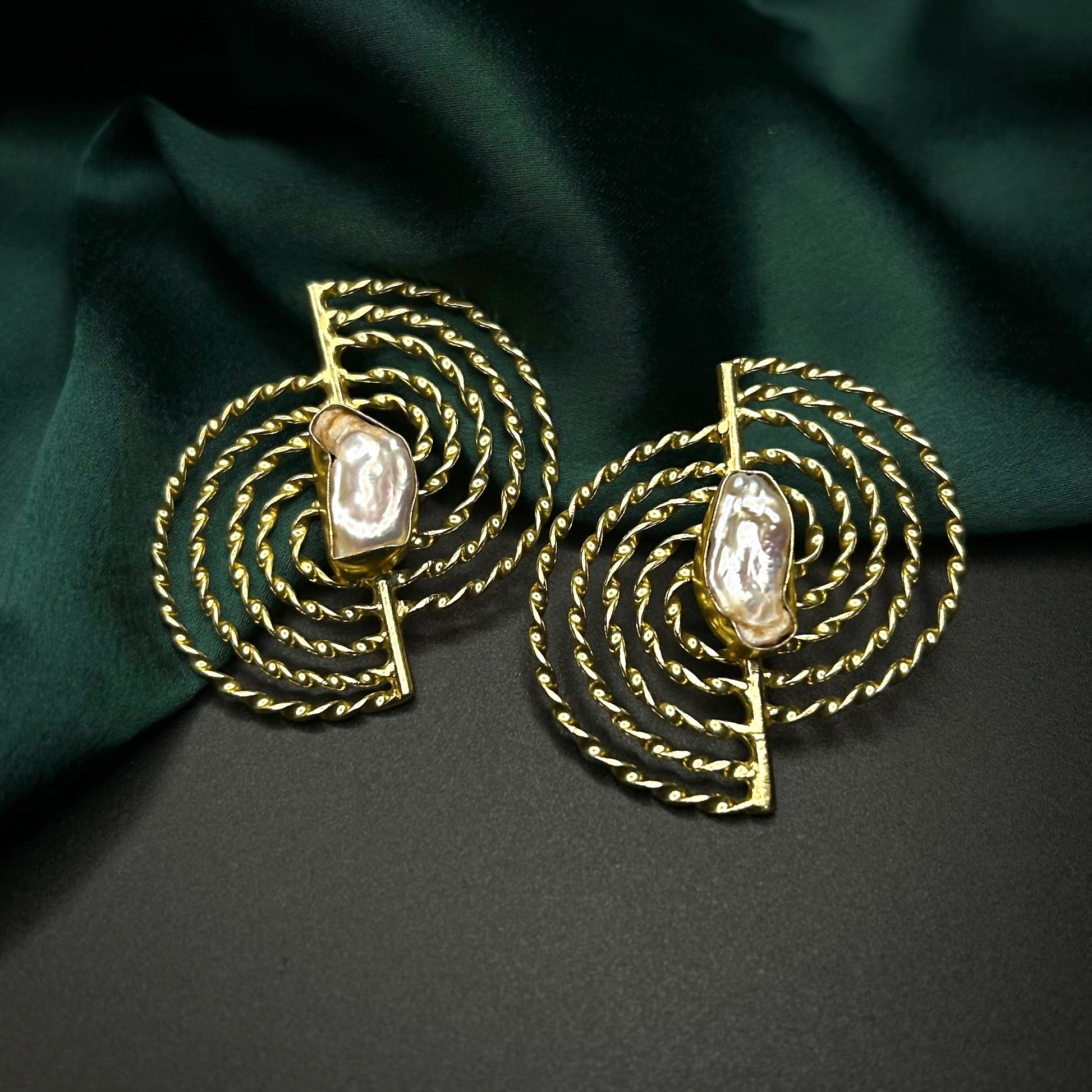 Mea Spiral Gold Brass Earrings with Mother of Pearl