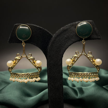 Amalia Gold Brass Earrings with Green Monalisa Stone