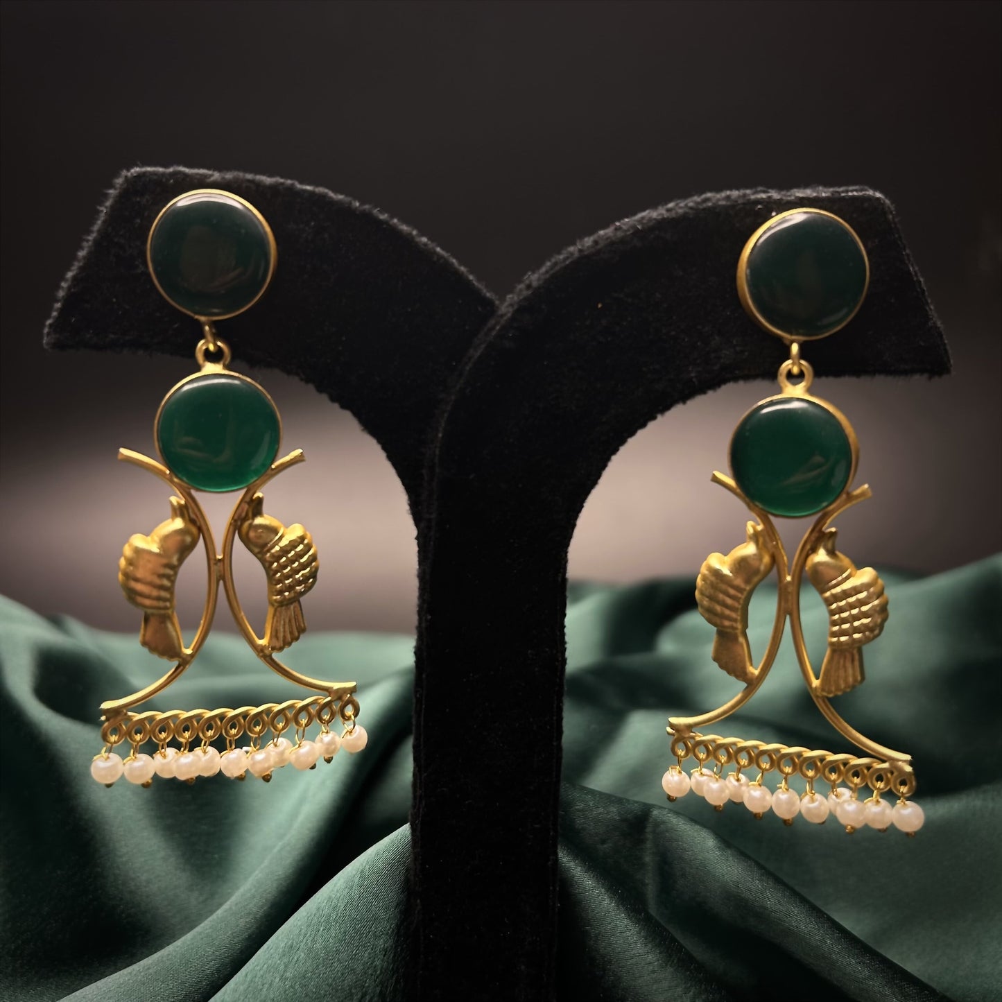 Thea Bird Brass Gold Earrings with Red Monalisa Stone