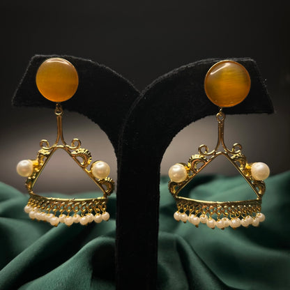 Amalia Gold Brass Earrings with Yellow Monalisa Stone